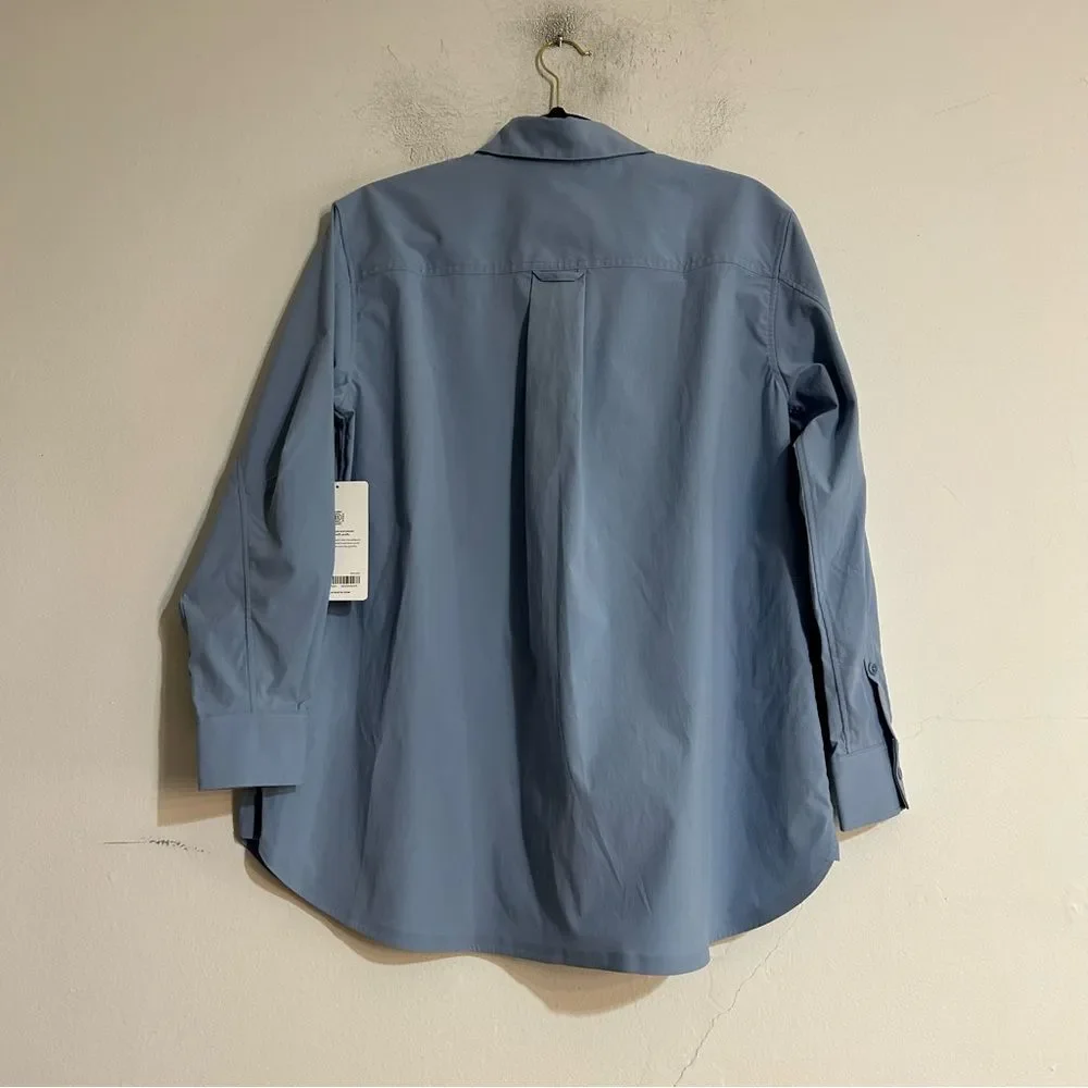 Athleta Midday Oversized Poplin Shirt Blue XS Office Stretch Utility Capsule